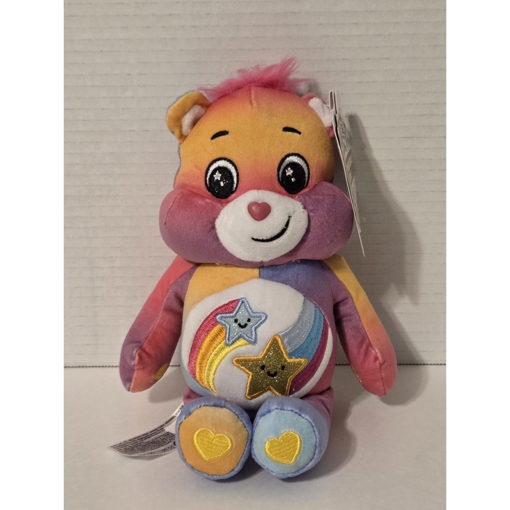 Care Bears 9" Bean Plush Dare to Care Bear Tie-Dye & Glitter Belly New with Tags